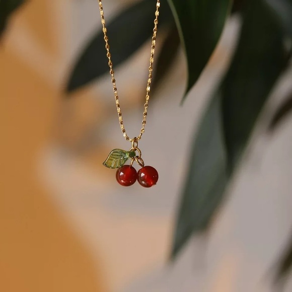 18K Gold Plated Lovely Cherry Fruit Necklace - Picture 5 of 7